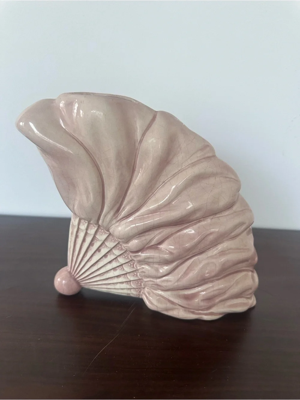 Vintage Pink Ceramic Fan-Shaped Vase